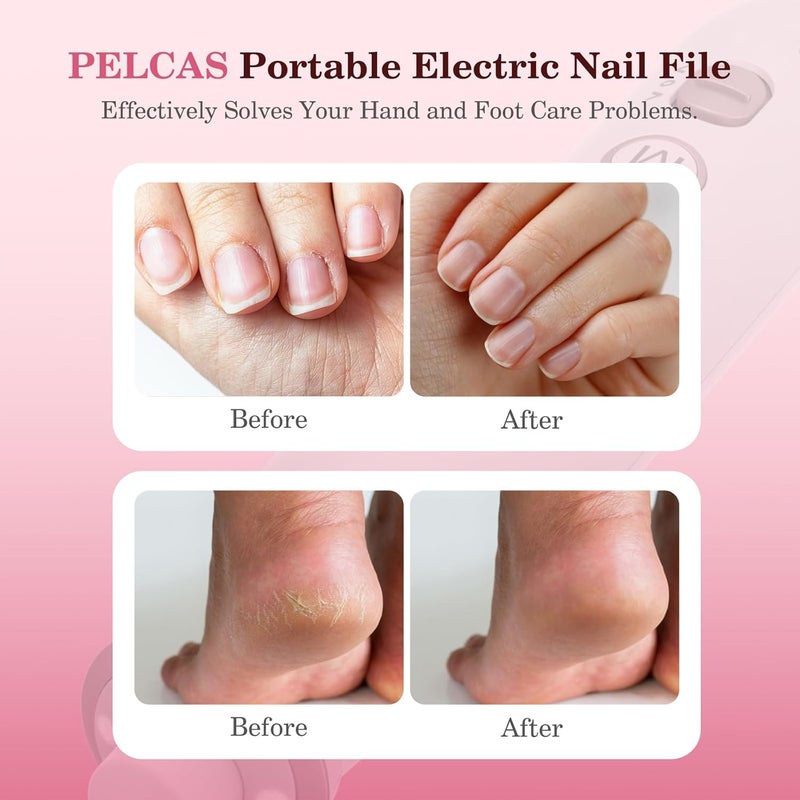 PELCAS Electric Nail File, 10 Speeds Cordless Nail Drill with LED Light, Portable Manicure and Pedicure Kit, Nail Grinder with LCD Screen for Human, Pet, Thick Toenails, Natural & Acrylic Nails - Image 2
